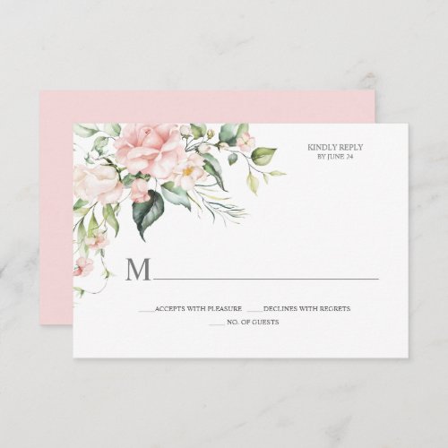 Pink Roses Eucalyptus Botanical Pink Back RSVP Card