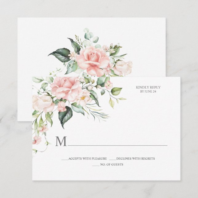 Pink Roses Eucalyptus Botanical RSVP Card (Front/Back)