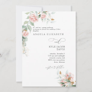 Pink Roses Eucalyptus Bride Parents Wedding Invitation