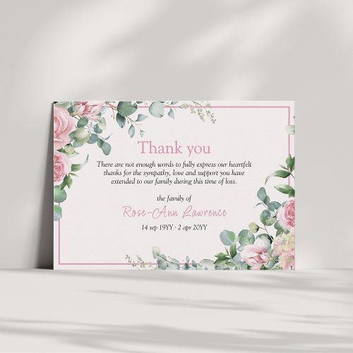 Pink roses eucalyptus leaves floral frame funeral