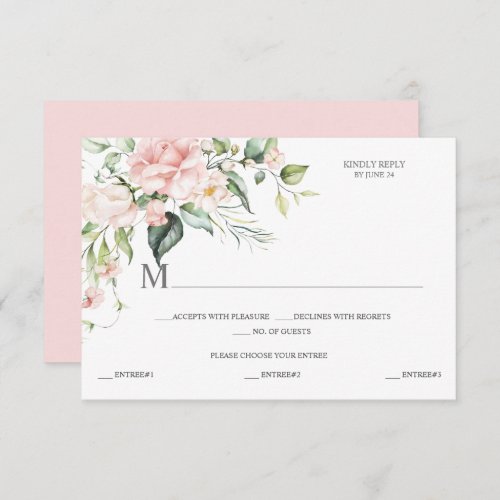 Pink Roses Eucalyptus Meal Selection Pink Back RSVP Card