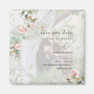 Pink Roses Eucalyptus Photo Save the Date Magnet