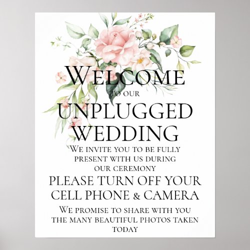 Pink Roses Eucalyptus Unplugged Wedding Ceremony Poster