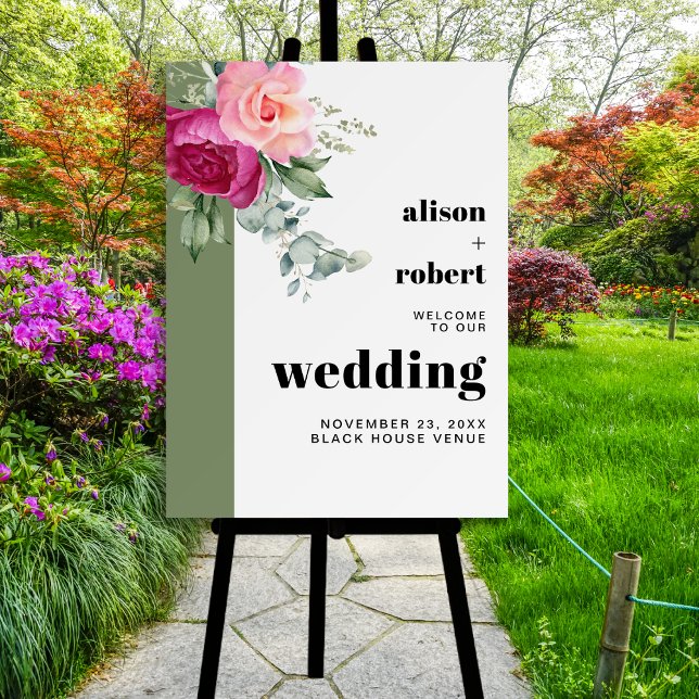 Pink roses eucalyptus wedding WELCOME Foam Board (Creator Uploaded)