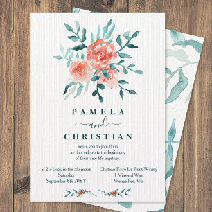 Pink Roses, Eucalyptus Winter Wedding Invitation