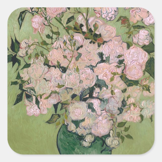 Pink Roses (F682) Van Gogh Fine Art Square Sticker (Front)