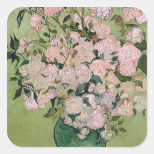 Pink Roses (F682) Van Gogh Fine Art Square Sticker