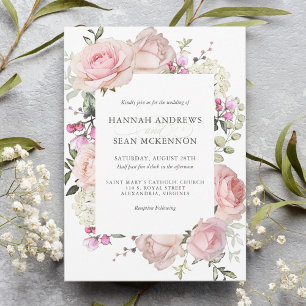 Pink Roses Feminine Floral Wedding Invitation