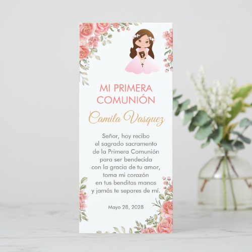 Pink Roses  First Communion Bookmark in Spanish
