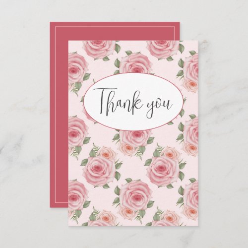 Pink Roses Flat Thank You Card