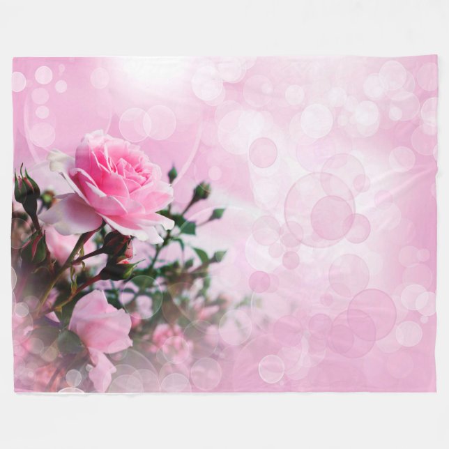 Pink Roses Fleece Blanket (Front (Horizontal))
