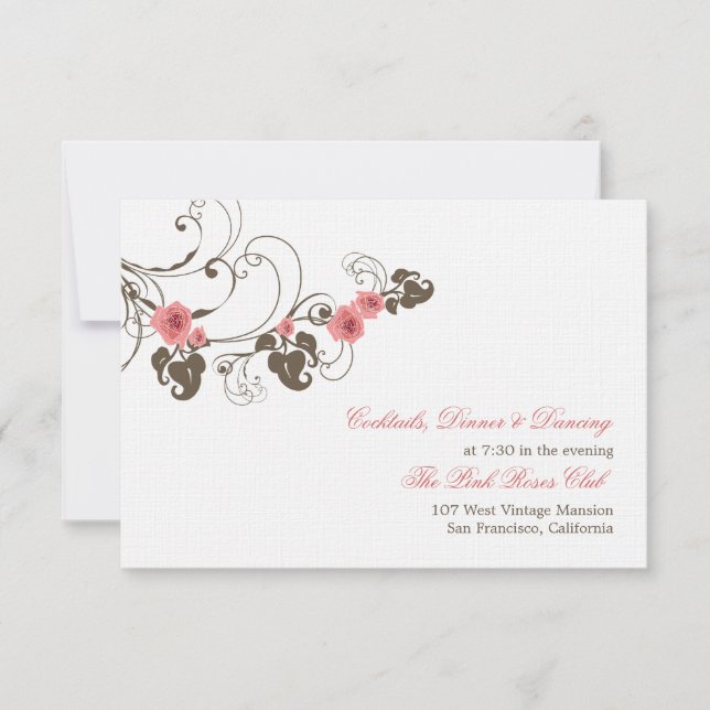 Pink Roses Fleur Elegant Floral Wedding Reception Invitation (Front)