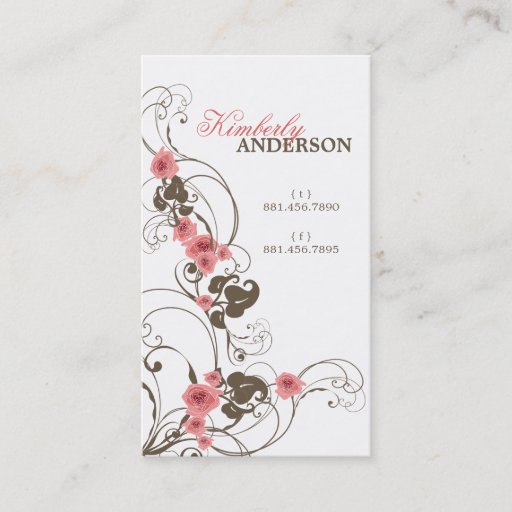 Customizable Pink Roses Fleur Elegant Nature Floral Flowers Business Card Templates