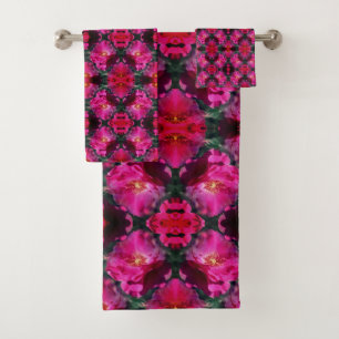 Pink Roses Floral Abstract Art Bath Towel Set