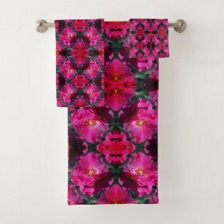 Pink Roses Floral Abstract Art Bath Towel Set