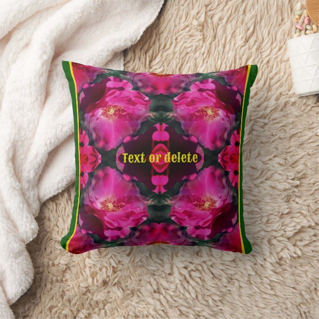 Pink Roses Floral Abstract Art Personalized      Throw Pillow (Blanket)