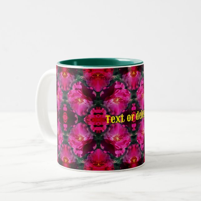 Pink Roses Floral Abstract Art Personalized      Two-Tone Coffee Mug (Front Left)