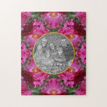 Pink Roses Floral Abstract Frame Add Your Photo    Jigsaw Puzzle by SmilinEyesTreasures at Zazzle