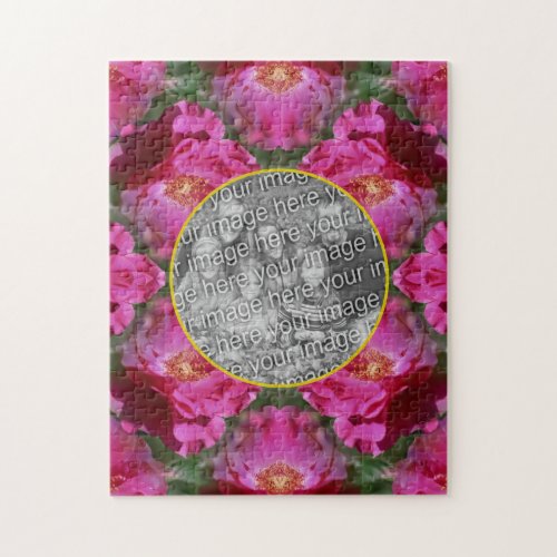 Pink Roses Floral Abstract Frame Add Your Photo    Jigsaw Puzzle