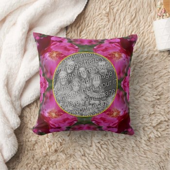 Pink Roses Floral Abstract Frame Add Your Photo    Throw Pillow by SmilinEyesTreasures at Zazzle