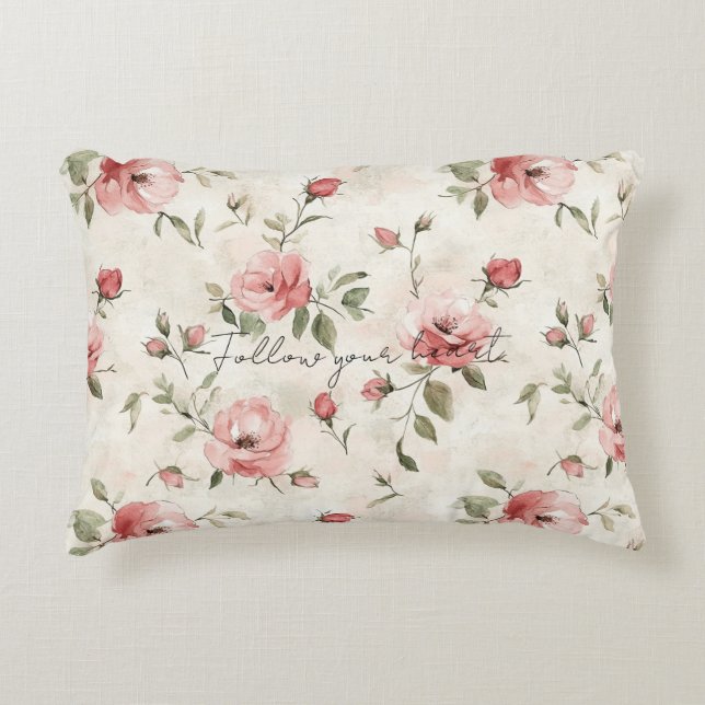 Pink Roses Floral  Accent Pillow (Front)