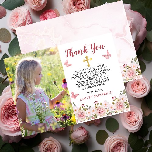 Pink Roses Floral and Butterflies First Communion 