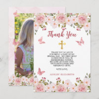 Pink Roses Floral and Butterflies First Communion