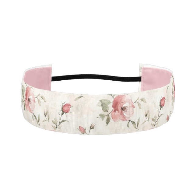 Pink Roses Floral  Athletic Headband (Front)