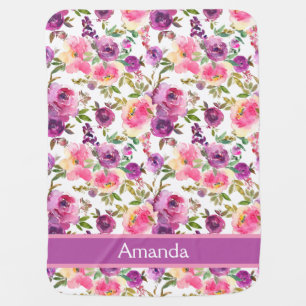 Pink Roses Floral Baby Girl Pattern Baby Blanket