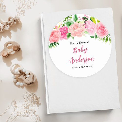 Pink Roses Floral Baby Shower Bookplate