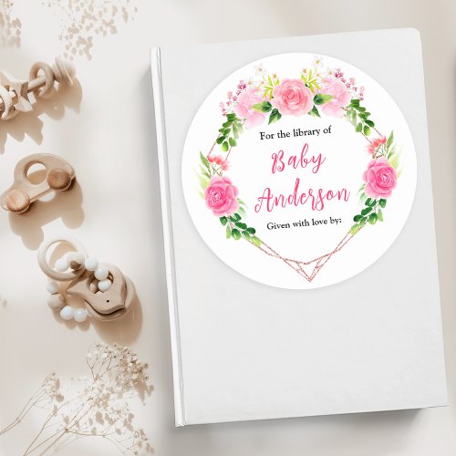 Pink Roses Floral Baby Shower Bookplate