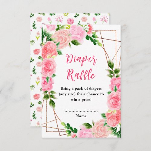 Pink Roses Floral Baby Shower Diaper Raffle Enclosure Card