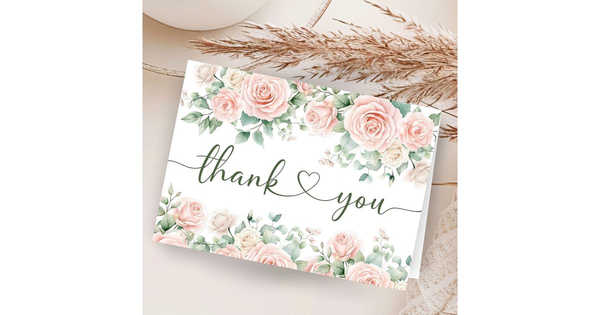 Pink Roses Floral Baby Shower Folded Thank You Card | Zazzle