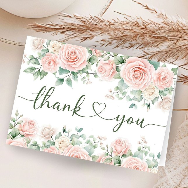 Pink Roses Floral Baby Shower Folded Thank You  Card (Creator Uploaded)