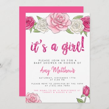 Pink Roses Floral Baby Shower Invitation by SunflowerDesigns at Zazzle