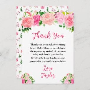 Pink Roses Floral Baby Shower Thank You Card