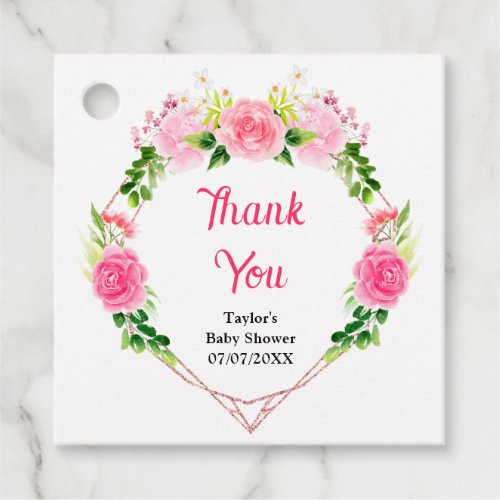 Pink Roses Floral Baby Shower Thank You Favor Tags