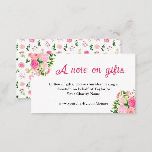 Pink Roses Floral Birthday Note On Gifts Enclosure Card