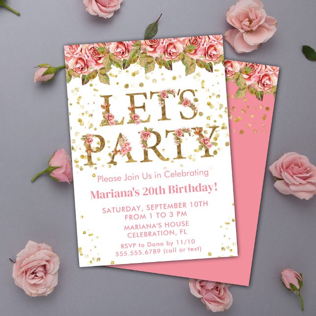 Pink Roses Floral Birthday Party Invitation (Creator Uploaded)
