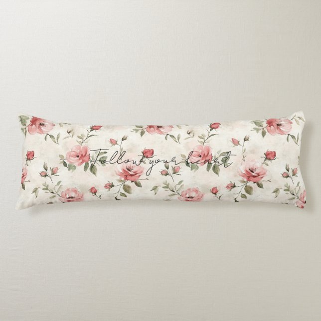 Pink Roses Floral  Body Pillow (Front)
