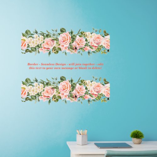 Pink Roses Floral  Border Seamless Add Text 36 Wall Decal