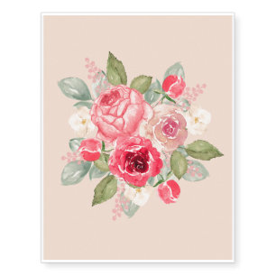 Pink Roses Floral Bouquet Temporary Tattoos