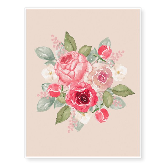 Pink Roses Floral Bouquet Temporary Tattoos (Front)