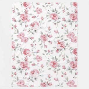 Pink Roses Floral Bridal Shower Fleece Blanket
