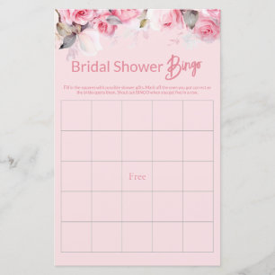 Pink Roses Floral Bridal Shower Game BINGO