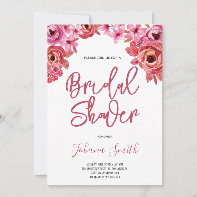 Pink roses Floral Bridal Shower  Invitation (Front)
