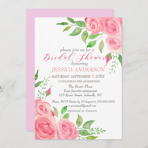 Pink Roses Floral Bridal Shower Invitation