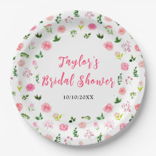 Pink Roses Floral Bridal Shower Paper Plates