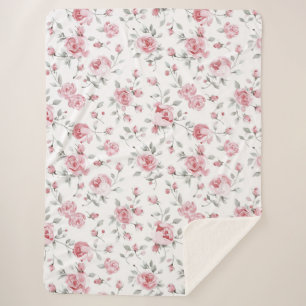 Pink Roses Floral Bridal Shower Sherpa Blanket