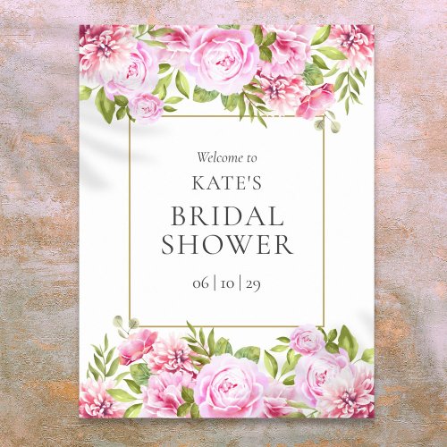 Pink Roses Floral Bridal Shower Welcome Sign